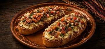 Molletes con queso y pico de gallo