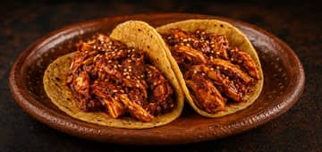 Tacos de pollo en mole rojo